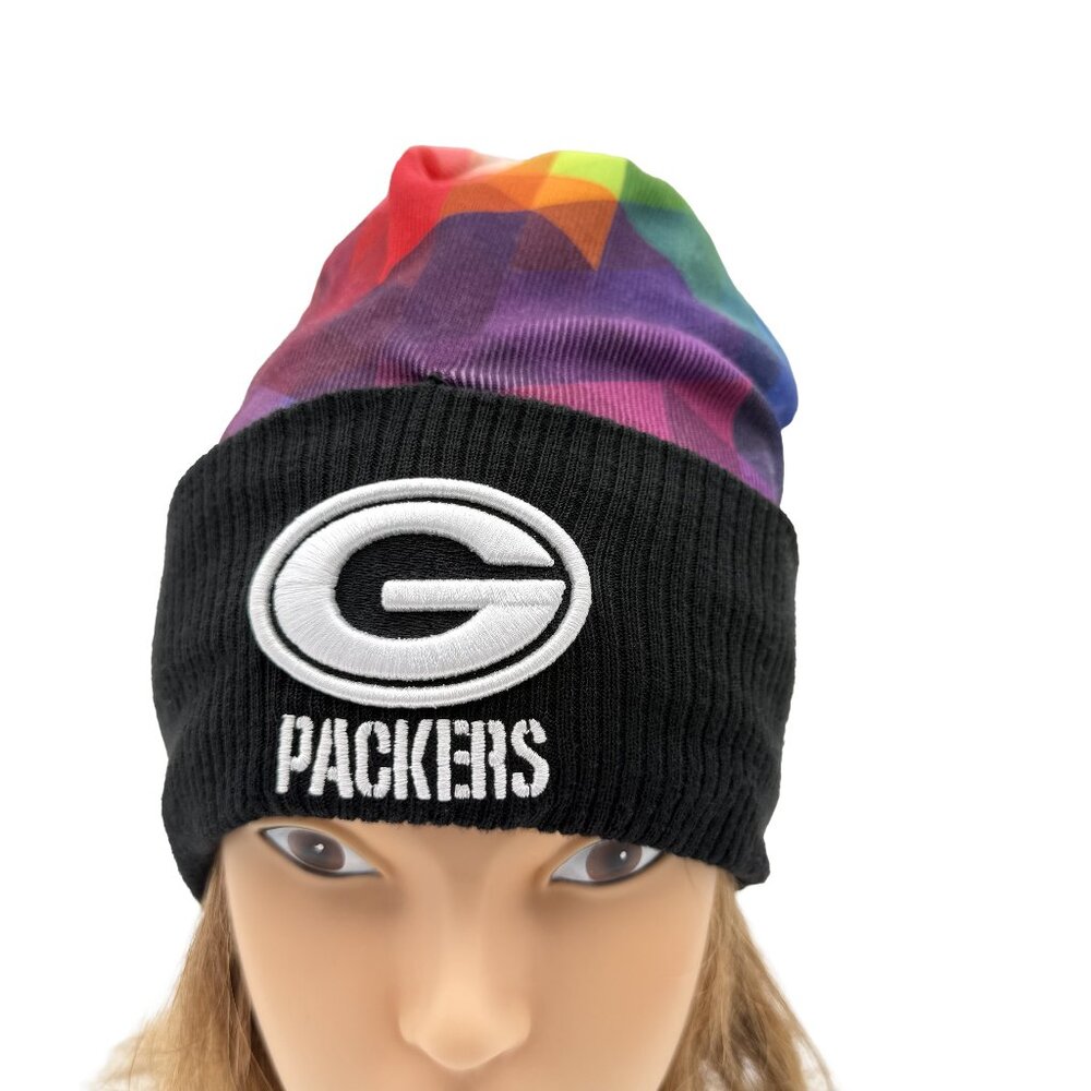 NEW ERA Packers Crucial Catch Rainbow Beanie Knit NFL Fleece Lined Cure Cancer